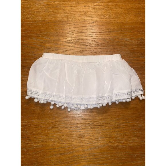 White Elastic Waist Cotton Blend Pom-Pom Lace Trim Tube Top - Picture 1 of 2